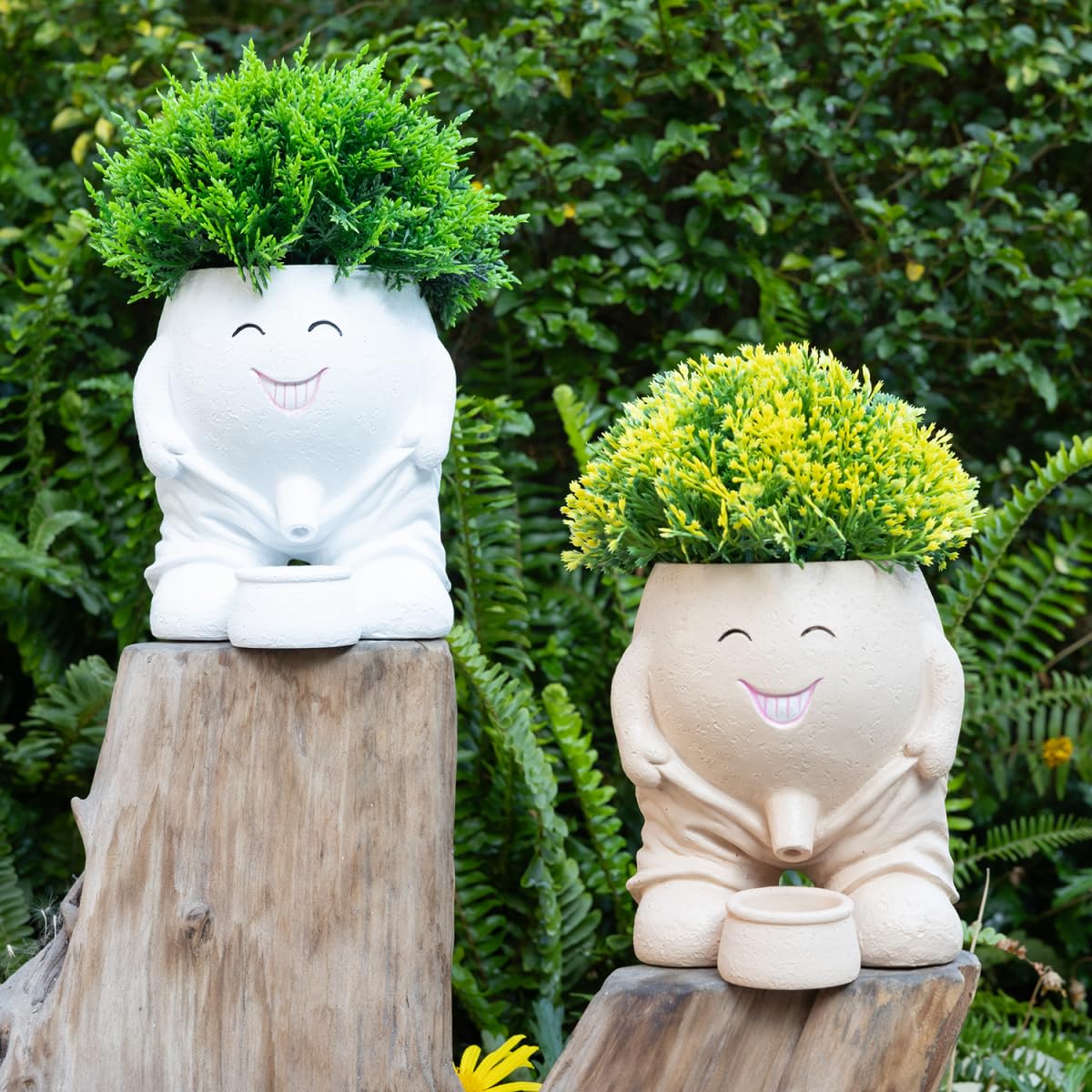Funny Planters Smiley Face Planter Pot with Drainage Hole, Cute Resin Succulent Plant Pots, Unique Novelty Cute Cactus Face Pots for Office Desk Plant Pots Gift White