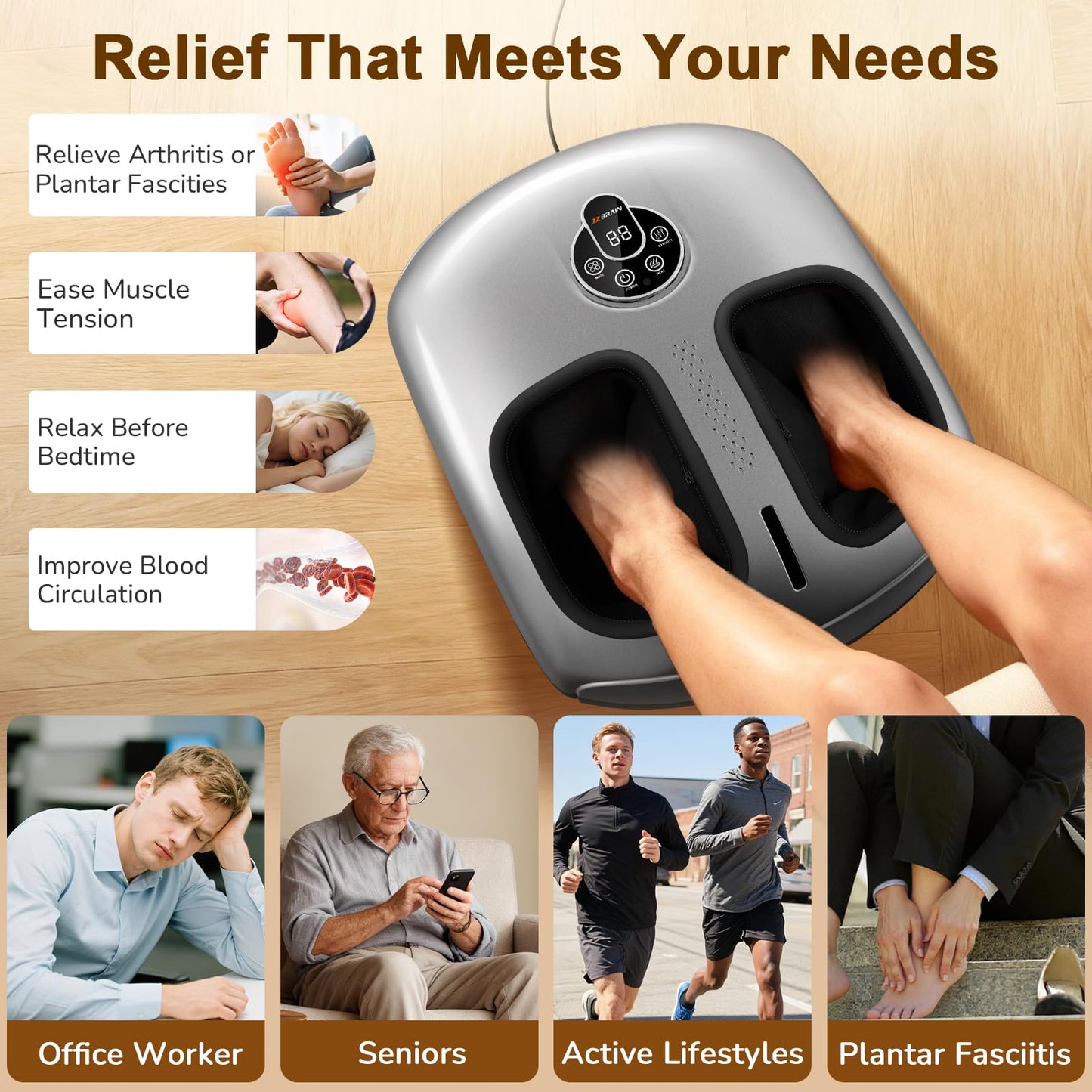 Shiatsu Foot Massager Machine with Heat : Deep Kneading Foot Massager with Vibration & Compression for Plantar Fasciitis & Neuropathy - for Women & Men,Relax for Home Office Use (Black)