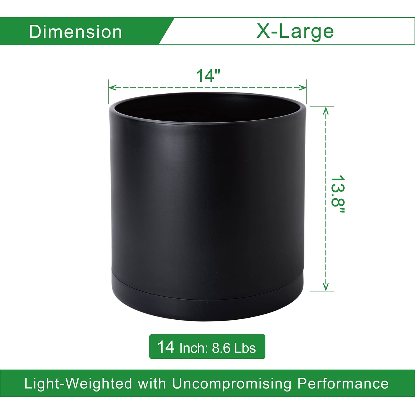 D'vine Dev 14 Inch Black Plastic Planter Pots for Plant Pot with Drainage Hole and Seamless Saucers, 74-X-B-4