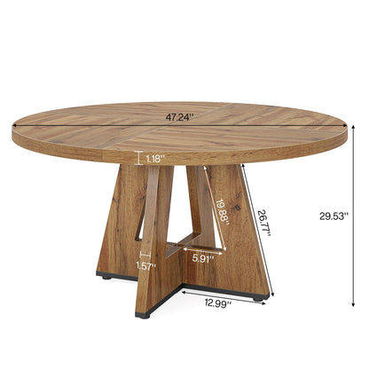 Tribesigns 47 inch Round Dining Table Wood Kitchen Table for Dining Room, 47" Dinner Room Tables for 4-6, Farmhouse Accent Furniture with Wooden Tabletop and Cross Base, Burlywood