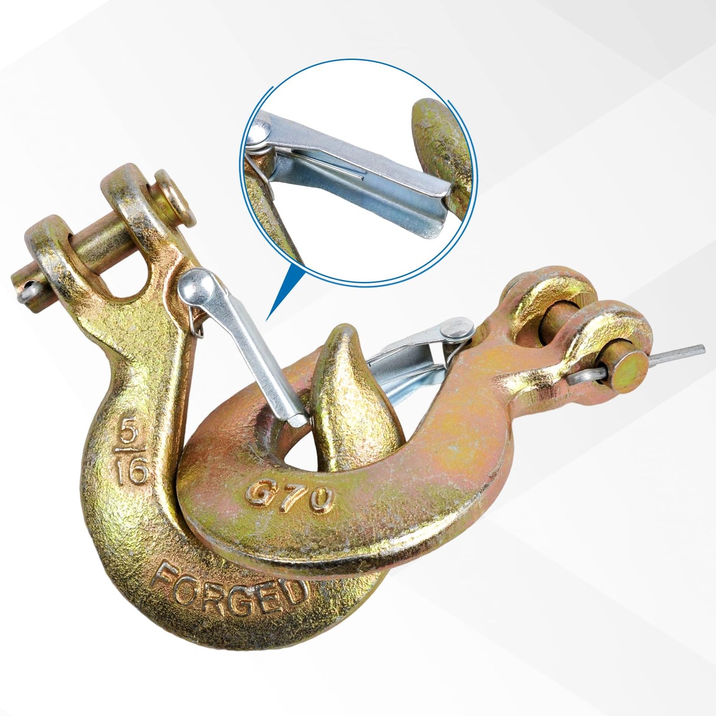 TBAPFS 2 Pack 5/16" Inch Clevis Grab Hooks G70 Steel Chain Slip Hook with Safety Latch 14000 Lbs Capacity Working with Towing and Chain
