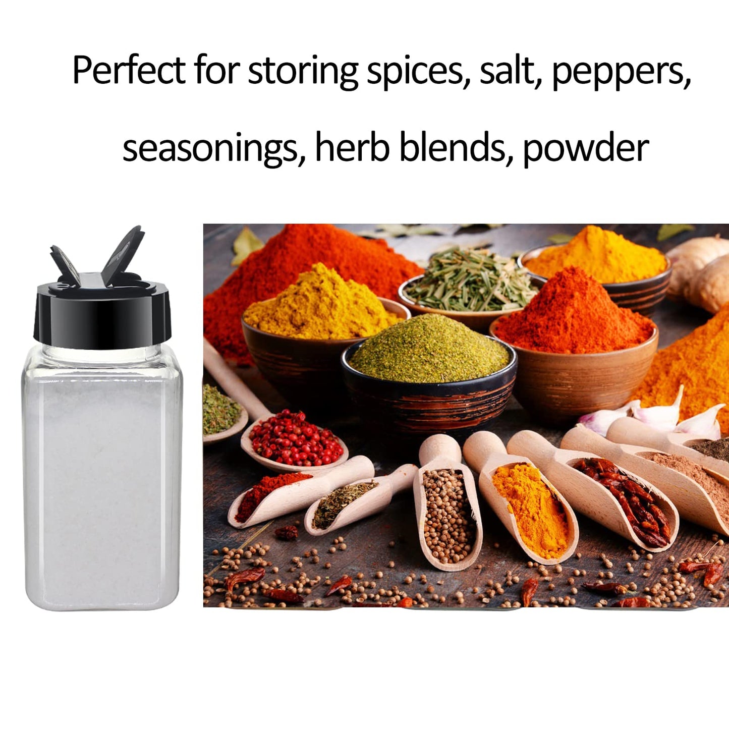 BPFY 24 Pack 4oz Clear Plastic Spice Jars With Black Plastic Lids, Square Spice Bottles, Seasoning Containers with Chalk Labels, Pen, Funnel, Spice Containers For Kitchen Cabinet