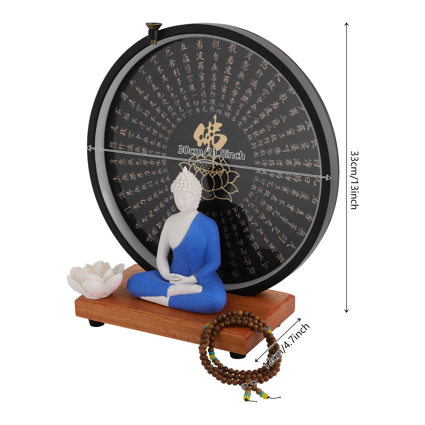 KUMOYOU Buddha Statue Decoration, Ceramic Buddha Statue with LED Ring Light & Backflow Incense Burner, Meditation Decor for Home and Office (Blue)