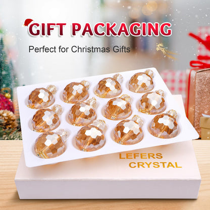12 Pcs Crystal Glass Christmas Balls Ornaments, 0.87" Mini Prism Ball Christmas Tree Decorations, Hanging Crystal Ornament Clearance for Xmas Wedding Party Home Decor (Gold)