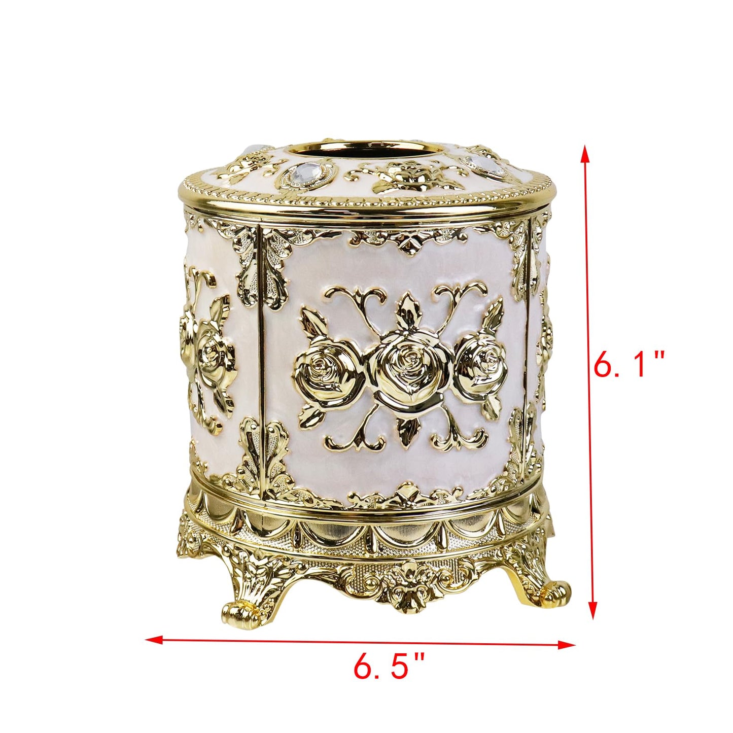 Geesatis Tissue Box Cover, Cylindrical Tissue Box Holder, Napkin Facial Tissues Holder for Bathroom Toilet Bedroom Living Room Table Desk Office Dresser, 1Pcs Gold 6.5''x6.1''