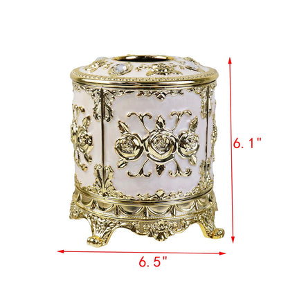 Geesatis Tissue Box Cover, Cylindrical Tissue Box Holder, Napkin Facial Tissues Holder for Bathroom Toilet Bedroom Living Room Table Desk Office Dresser, 1Pcs Gold 6.5''x6.1''