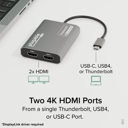 Plugable USB C to HDMI Adapter, Dual Monitor 4K 60Hz for Apple Mac M1/M2/M3, DisplayLink Multiple Displays for Thunderbolt Macbook or iMac, Driver Required (USBC-6950M)