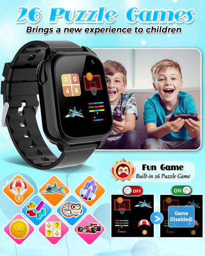 Semloo Waterproof Smart Watch for Kids 3-12 Years Old Boys Toys with 26 Games, Video Camera, Pedometer, Music Player, Alarm Clock, Flashlight, HD Touchscreen Toddler Watches Girls Birthdays Gifts