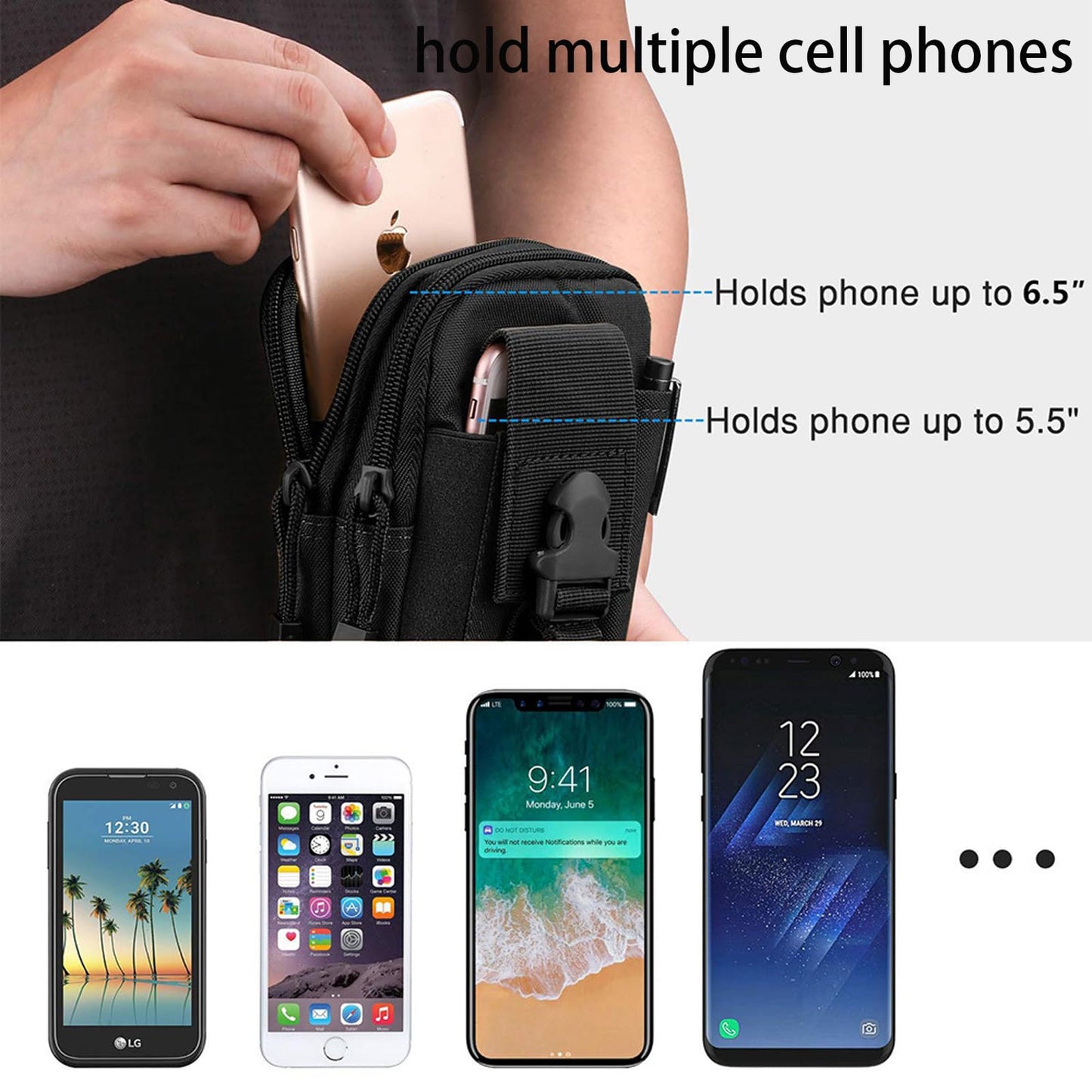 2 Pack Tactical EDC Pouch, Small Utility Pouches molle Phone Pouch Tool Pouch Belt Pouches for Men Tactical Vest Accessories with Aluminum Alloy Carabiner - Black