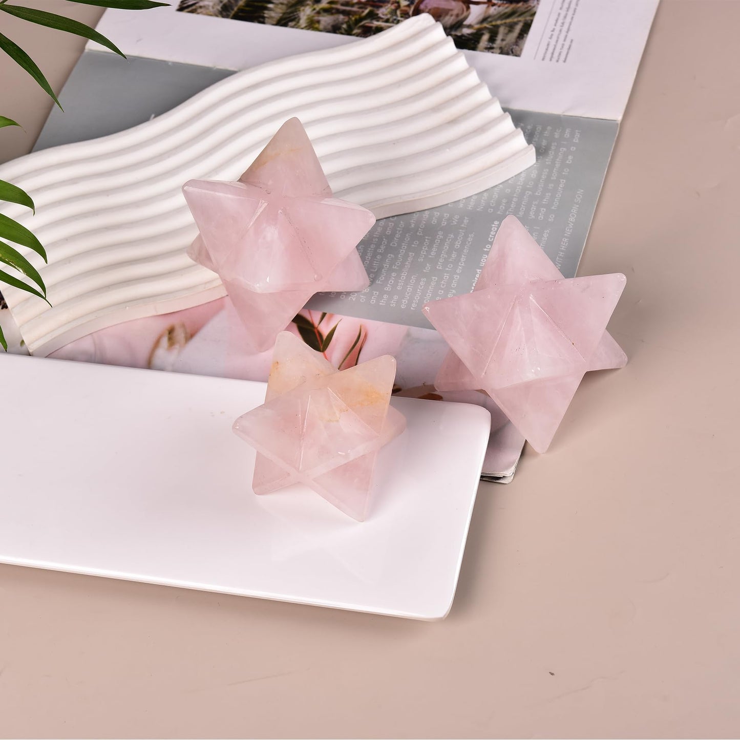 JIC Gem Large Pink Merkaba Healing Crystal Natural Rose Quartz Merkaba Crystal Grid Home Decor Spiritual Gifts Reiki 3D Star Dodecahedron (10-11cm)