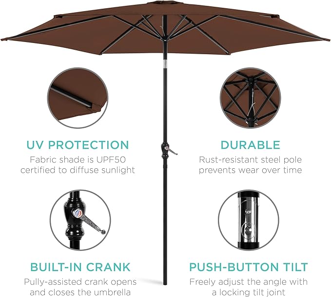 Best Choice Products 10ft Outdoor Table Compatible Steel Polyester Market Patio Umbrella w/Crank and Easy Push Button Tilt