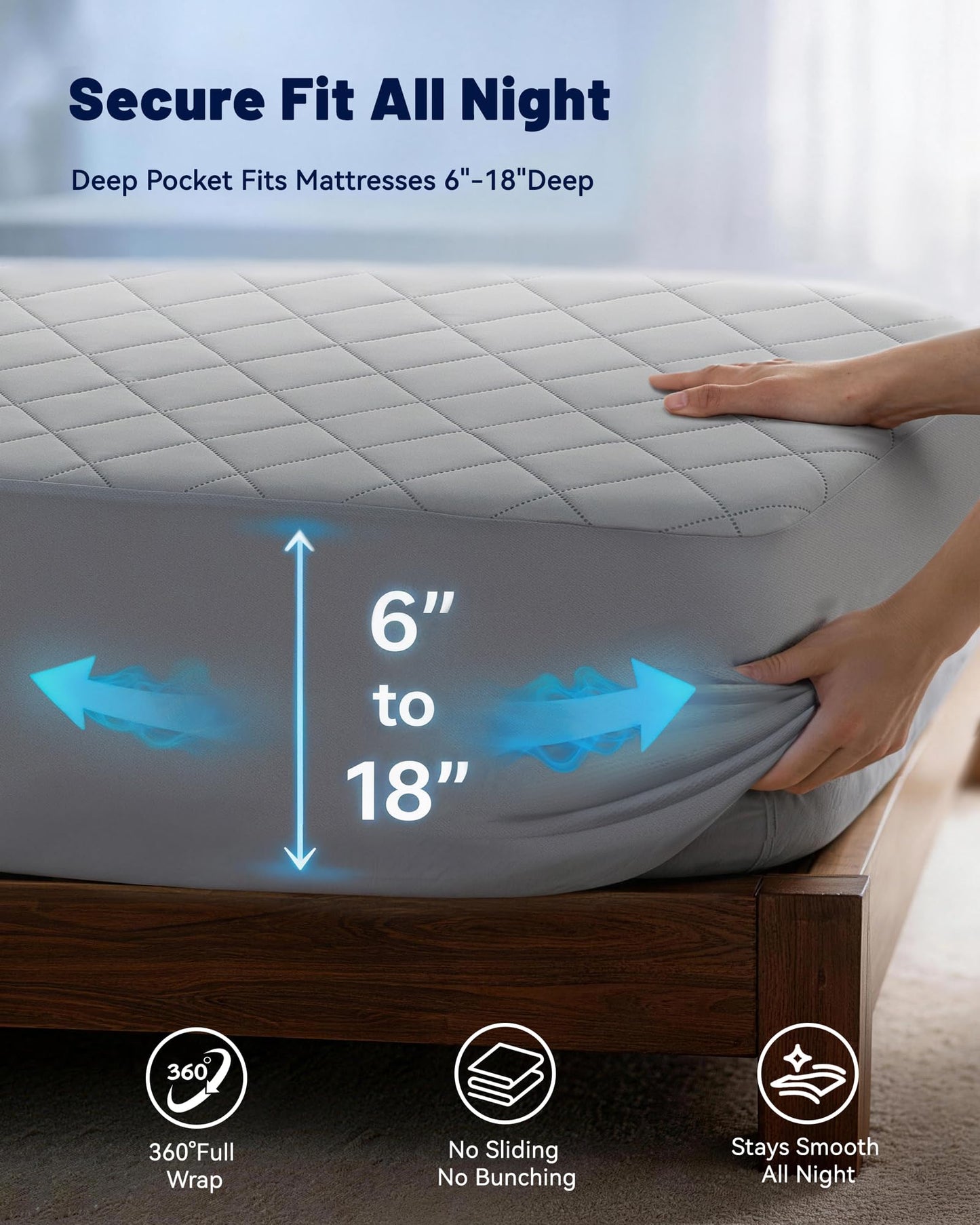 Welfibr Cooling Mattress Pad for Hot Sleepers Noiseless Mattress Protector Bed Cooling Pad 3 x Breathable Mattress Topper Q-Max 0.45 Cool Touch, 3D Mesh Deep Pocket Bed Cooling Cover Grey King