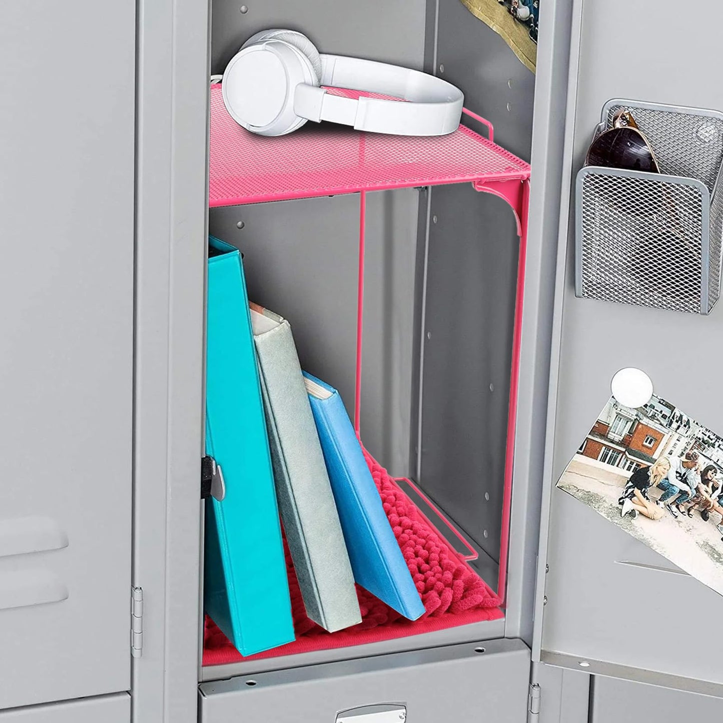 AUECOOME Locker Organizer Shelf Stackable Extra Locker Shelf for School Locker Organizer Storage Cabinet Accessories Suitable for School, Office, and Home use (1, Pink)