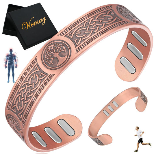 Vicmag Copper Bracelet for Men 9X Strength Magnetic 99% Pure Copper with 5000 Gauss Magnets, Tree of Life Present Box Adjustable(Viking Tree)