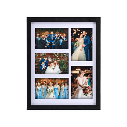 SaZiCat Collage Picture Frame, 5-Opening 4x6 Picture Frame with Mat, Fits 11x14 or Five 4x6 Photos, Tempered Glass, for Tabletop or Wall Mount-Rustic Black