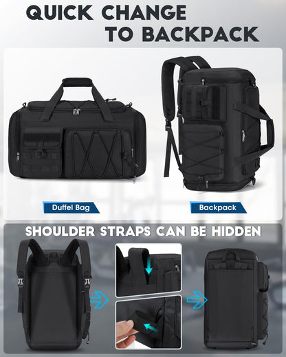 SDYSM Gym Bag for Men 45L Sports Duffel Bags 3-in-1 Travel Duffel Bag with Shoe Compartment, Gym Workout Backpack Carry On Weekender Bag Overnight Bag for Travel, Black