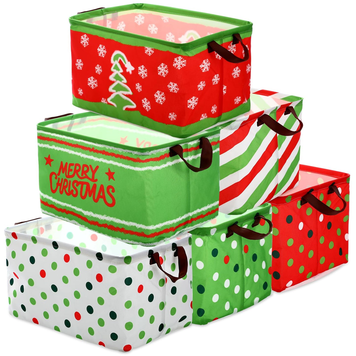 Vesici 6 Pack Christmas Basket for Gifts Empty Christmas Storage Bins with Handle Foldable Storage Box Canvas Laundry Basket for Xmas Office Home Bedroom Clothes