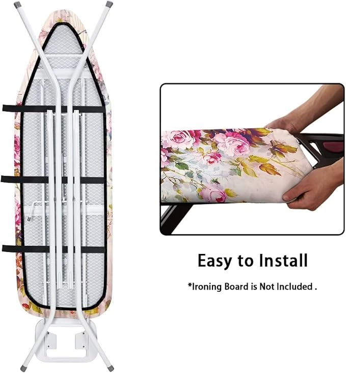 Pink Flower Ironing Board Cover and Pad Iron Pad Covers Resist Scorching and