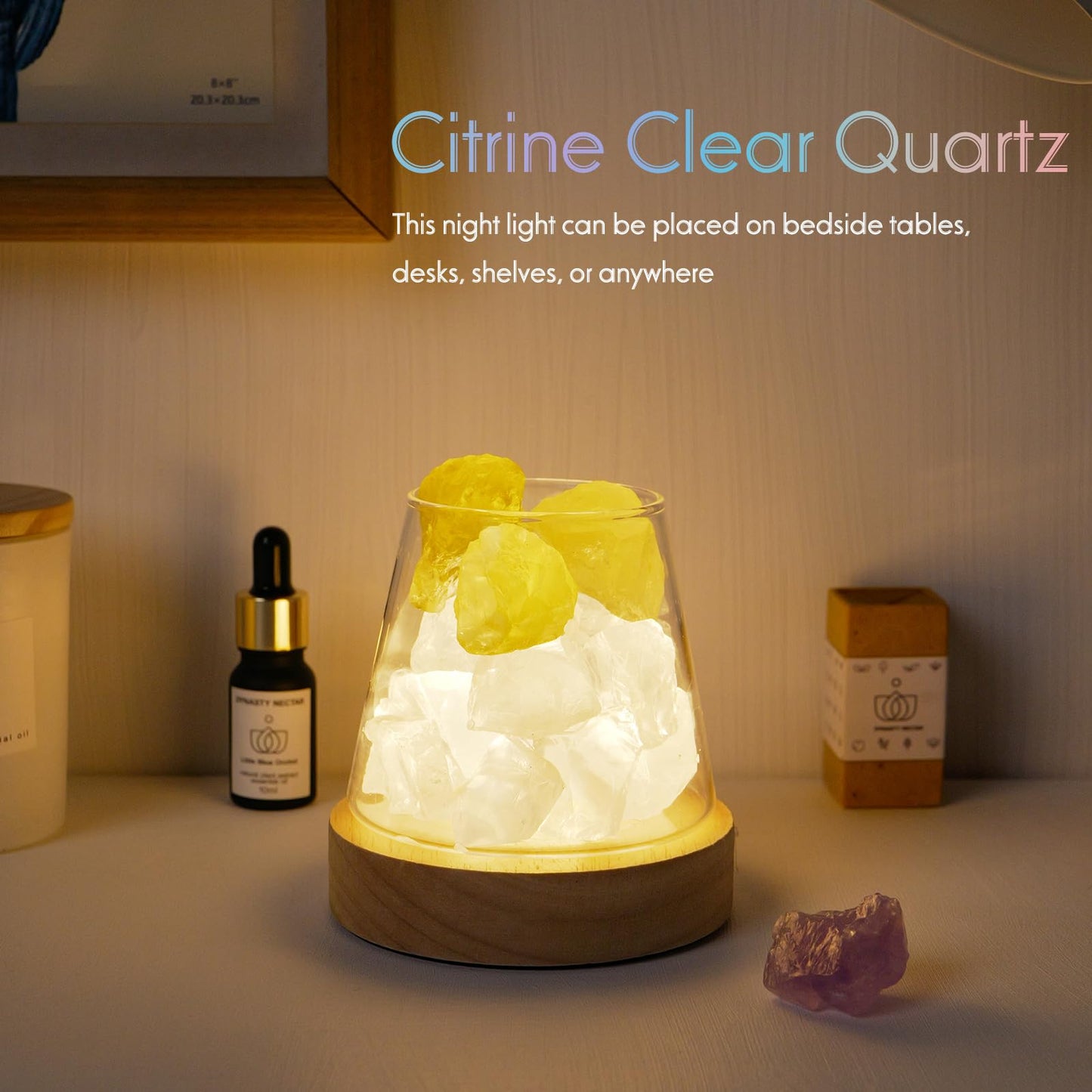 Runyangshi Runyansghi Citrine Clear Quartz Night Lamp Natural Healing Crystal Aroma Stone Diffuser with Remote Control Bedside Lamp USB Port 7 Colours Dimming Mode Bedroom Lamp Home Decor Gift