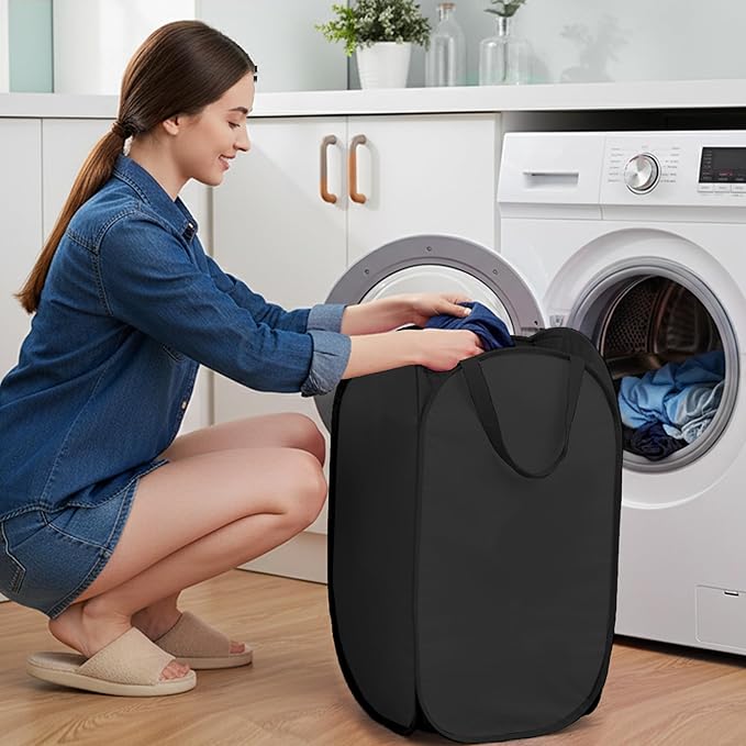 Pop Up Laundry Hamper with Side Pockets, Foldable Laundry Basket Reinforced