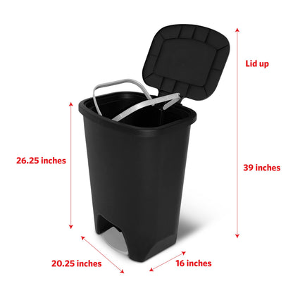Glad Premium 20 Gallon Trash Can - Plastic Kitchen Waste Bin with Odor Protection of Lid, Stainless Steel Step On Foot Pedal and Garbage Bag Rings, Black
