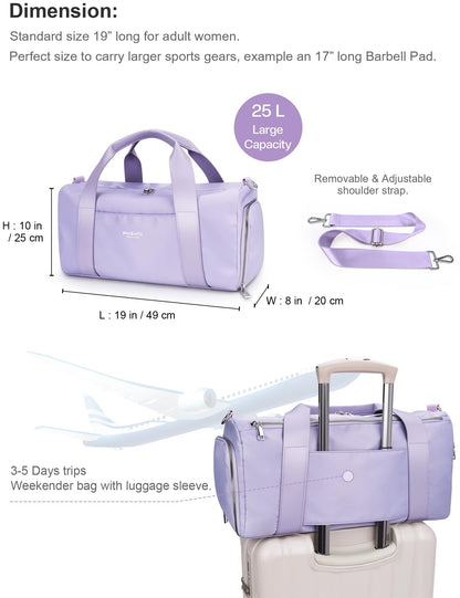 PHSYNI Gym Bag for Women Girls with Shoe Compartment & Wet Pocket - Duffle Bag for Travel Sports Fitness Workout Athletic, 19"-Medium, Purple