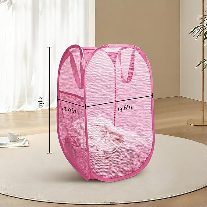 The upgraded pop-up laundry basket features a breathable side pocket mesh design