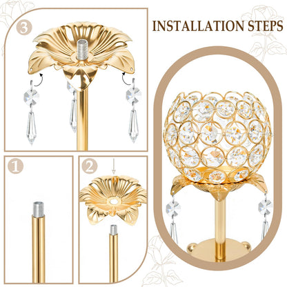5 Pcs Metal Flower Candle Holder Leaves, 4.3 Inch Metal Candle Stand Accessories with 3 Hanging Holes for Crystal Pendants, Suitable for Candlesticks and Candelabra (Gold, 3.9"-5pcs)
