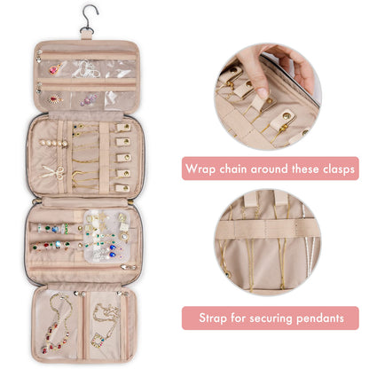 SFYBYHEART Travel Jewelry Organizer Case, Jewelry Travel Bags for Women, Large Capacity Travel Jewelry Case for Tangle-Free Earrings, Necklaces, Rings Storage, Travel Accessories, Pink.…