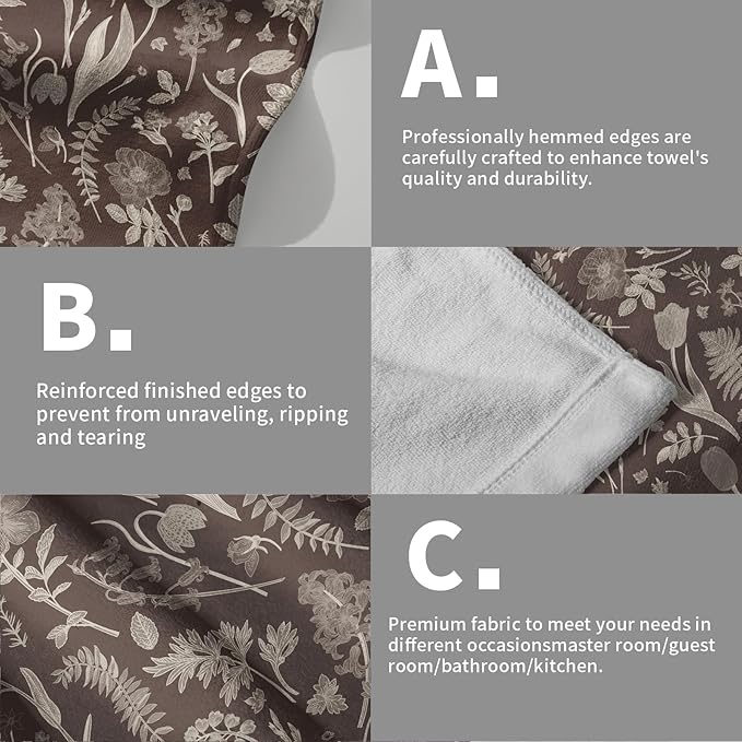 Dark Brown Spring Floral Hand Towels