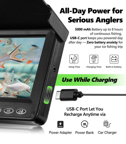[FishPRO® 2026 Upgrade] Underwater Fishing Camera 4.3'' [Proven Since 2017] Ice Fishing Camera 1000 TVL w/ 65ft Magnetic-Spool, IR, USB-C, 5000mAh, Portable Fish Finder for Ice Lake Boat Kayak Fishing
