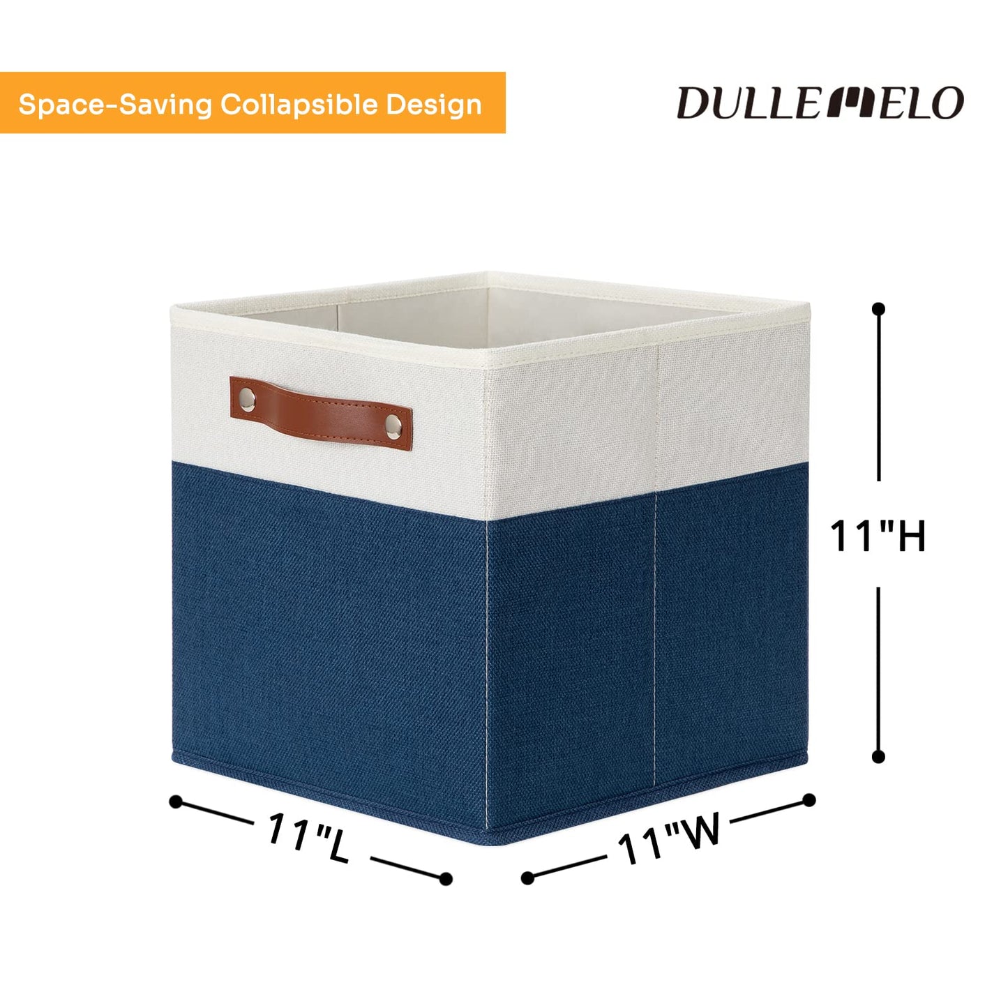 DULLEMELO Fabric Bins for Cube 11x11, Gift Baskets Empty for Boy Girl Mother Father Christmas Festival,Fabric Storage Bins Cube Organizer Baskets With Leather Handles(White&Blue)