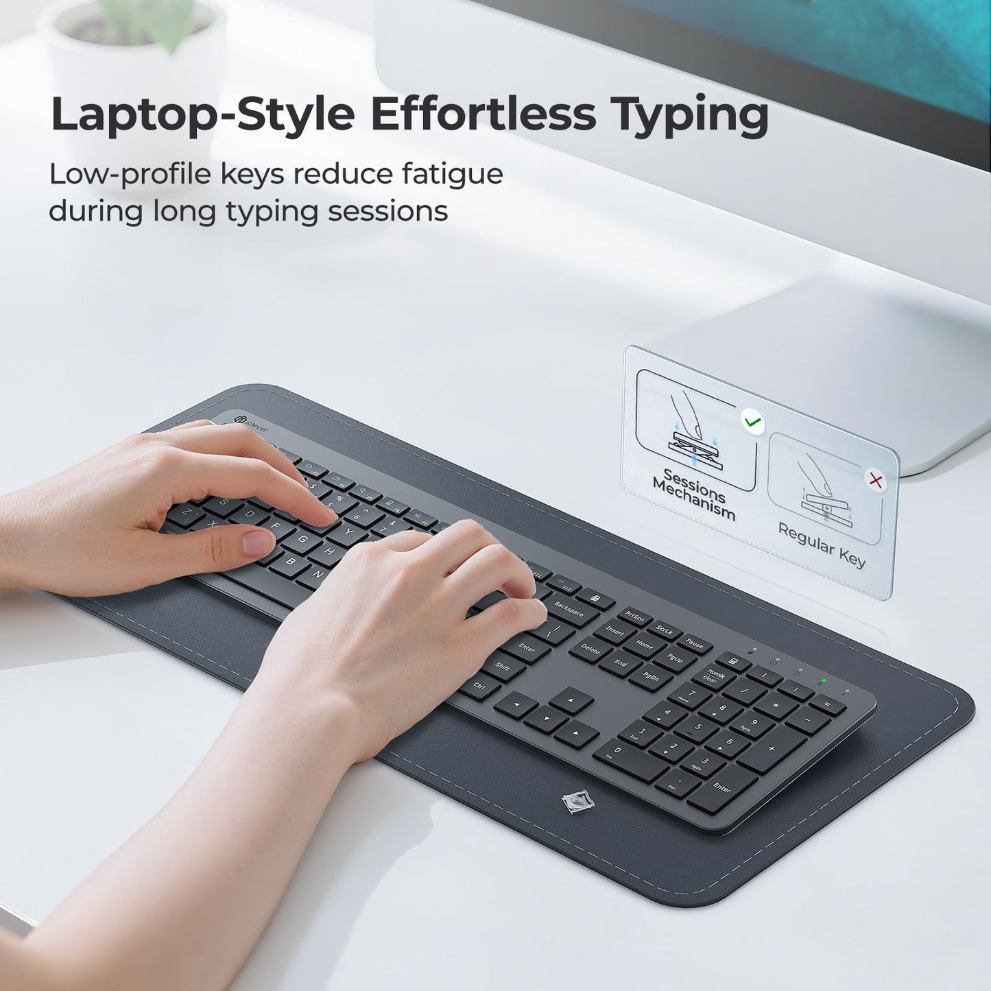 Wireless Keyboard and Mouse Set, iClever Keyboard and Mouse Rechargeable Full Size with Numeric Keypad, Energy Saving 2.4G USB Ultra Slim Silent Wireless Keyboard for Mac OS/Windows/Computer/Laptop