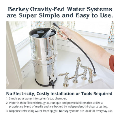 Big Berkey Gravity-Fed Water Filter System 2.25 Gallon with 2 Black Berkey Elements, 2 PF-2 Fluoride and Arsenic Reduction Elements