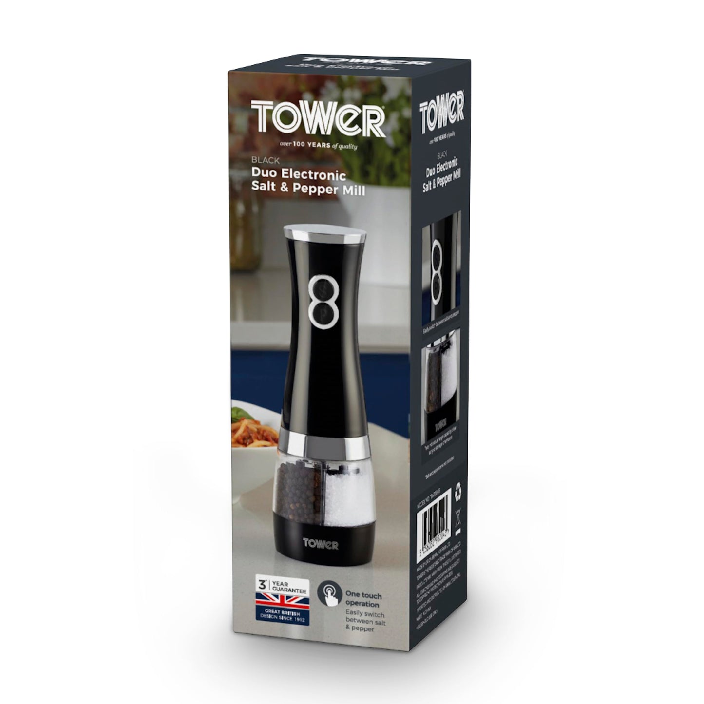 Tower Duo Electric Salt/Pepper Mill, Black