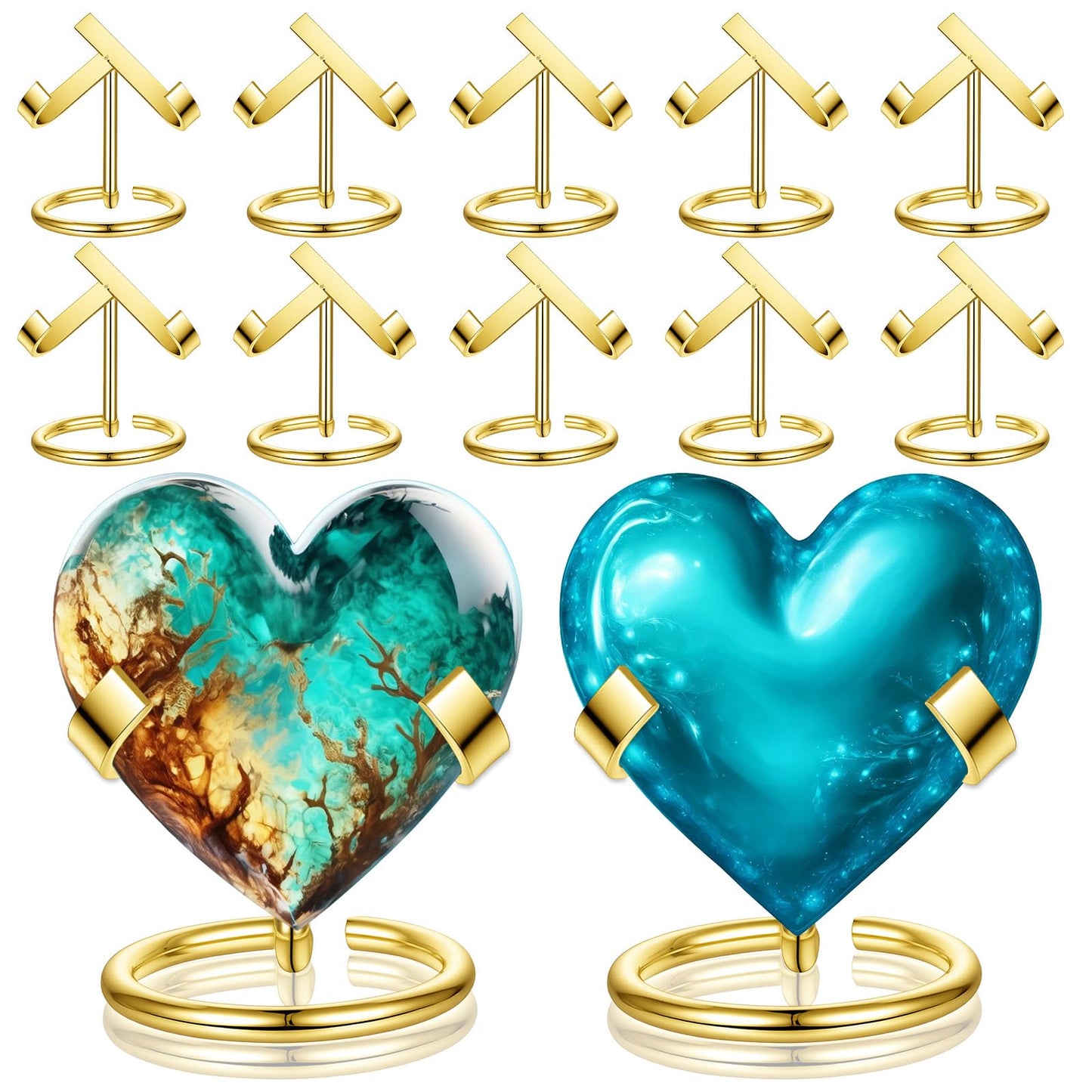 Leooomap 12 Pcs Gold Metal Crystal Holder Display Stand for Gemstones, Minerals, Agate Slabs, Fossils, Rocks & Specimens - Elegant Easel for Home Decor, Collection Showcase (2.44 x 2.36 x 1.97 Inch)