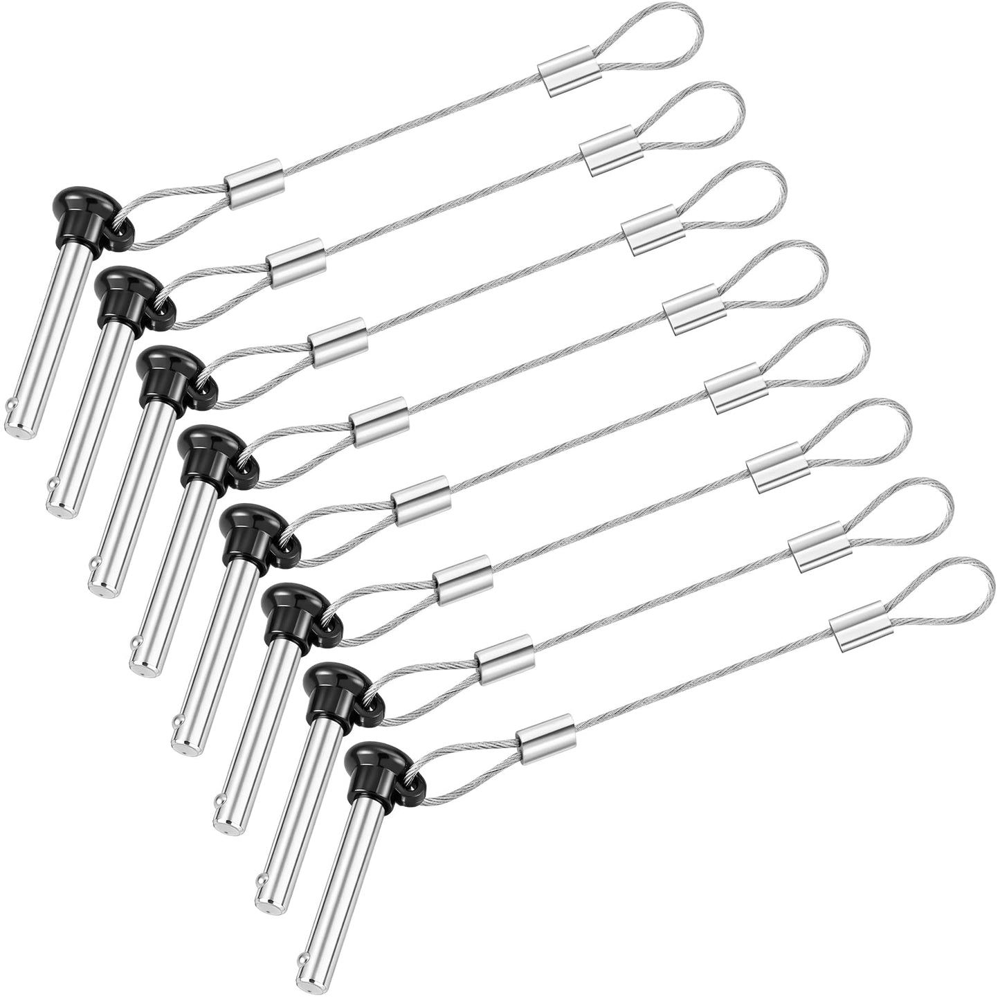 Otoolling 8 Pcs Boat Bimini Top Pins 3/16 Inch Black Quick Release Pull Pins Stainless Steel with Lanyard for Boat Bimini Top Ball Socket Deck Hinges and Marine Hardware