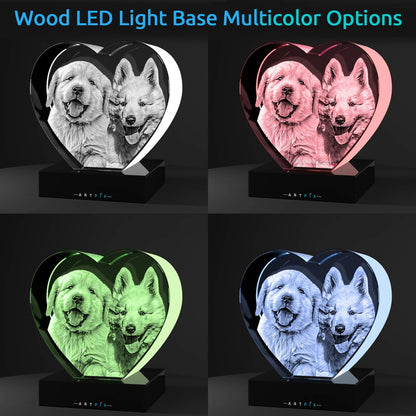 ArtPix 3D Crystal Photo, Valentines Day Personalized Gifts for Women, Wife, Men, Her, Him, Great V-Day Custom Gift with Your Own Photo, Customized Glass 3D Laser Etched Picture Wedding - Heart