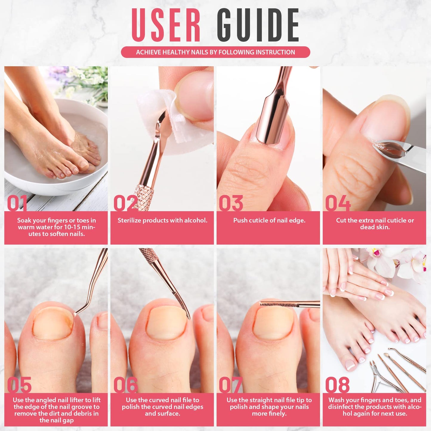 FANDAMEI Ingrown Toenail Removal Kit, Pedicure Tools, Nail Care Kit, Cuticle Trimmer, Nail Cuticle Nippers, Cuticle Kit Stainless Steel, Cuticle Clippers, Cuticle Pushers, Manicure Kit, Pedicure Kit