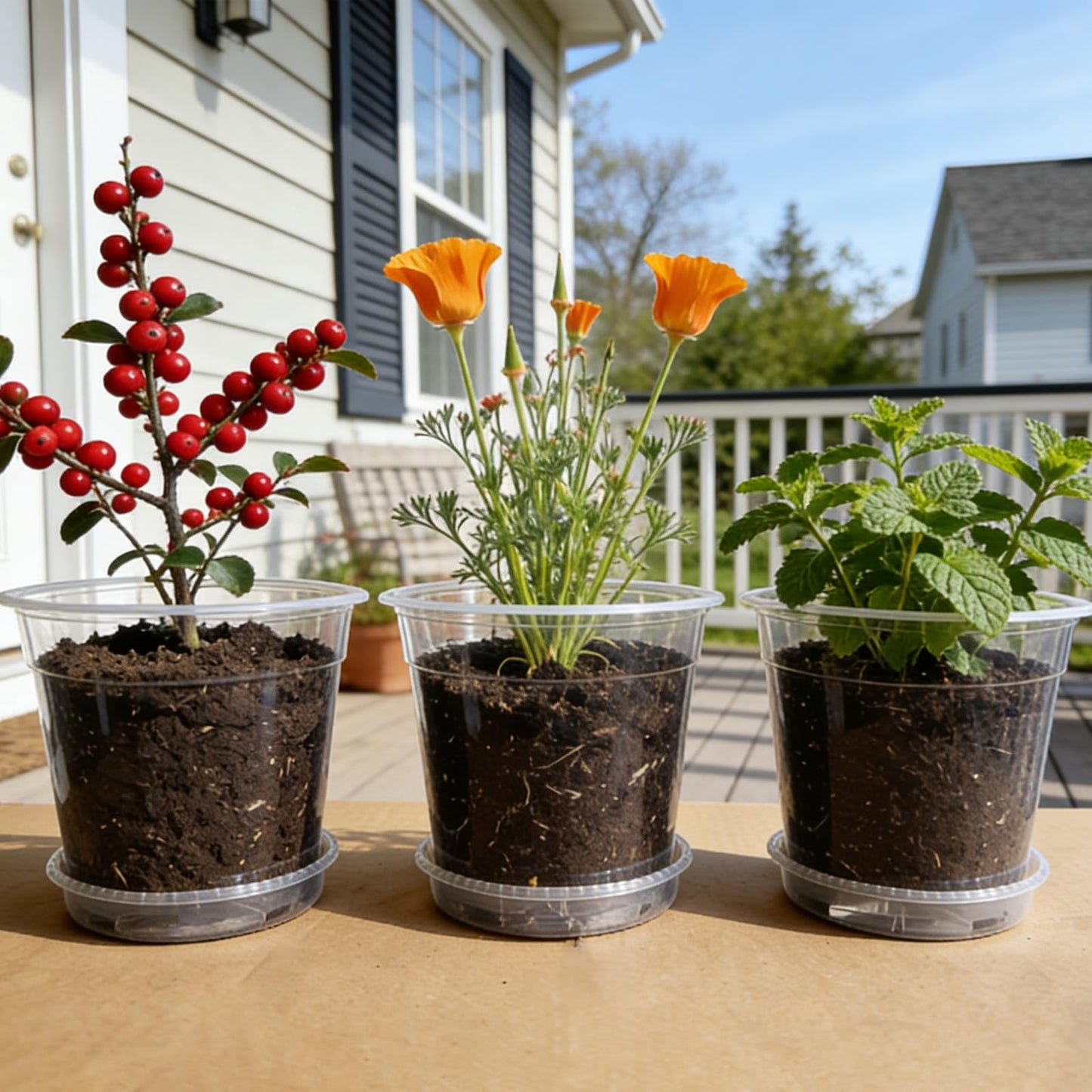 Tuphuv 25 Packs 3/4/5/6/7 Inch Clear Nursery Pots with Drainage Holes & Saucers, Transparent Plastic Plant Pots Variety Pack for Seed Starting, Succulents, Flowers, Herbs, with 25 Plant Labels