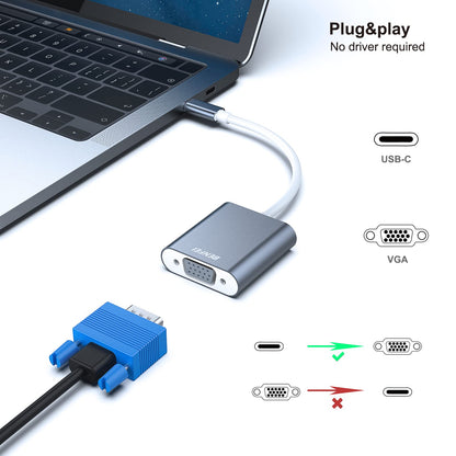 BENFEI USB C to VGA Adapter, Thunderbolt 3/4 to VGA Adapter Compatible with iPhone 15 series, MacBook Pro/Air 2023, iPad Pro, iMac, S23, XPS 17, Surface Book 3 and More [Aluminium Shell,Grey]