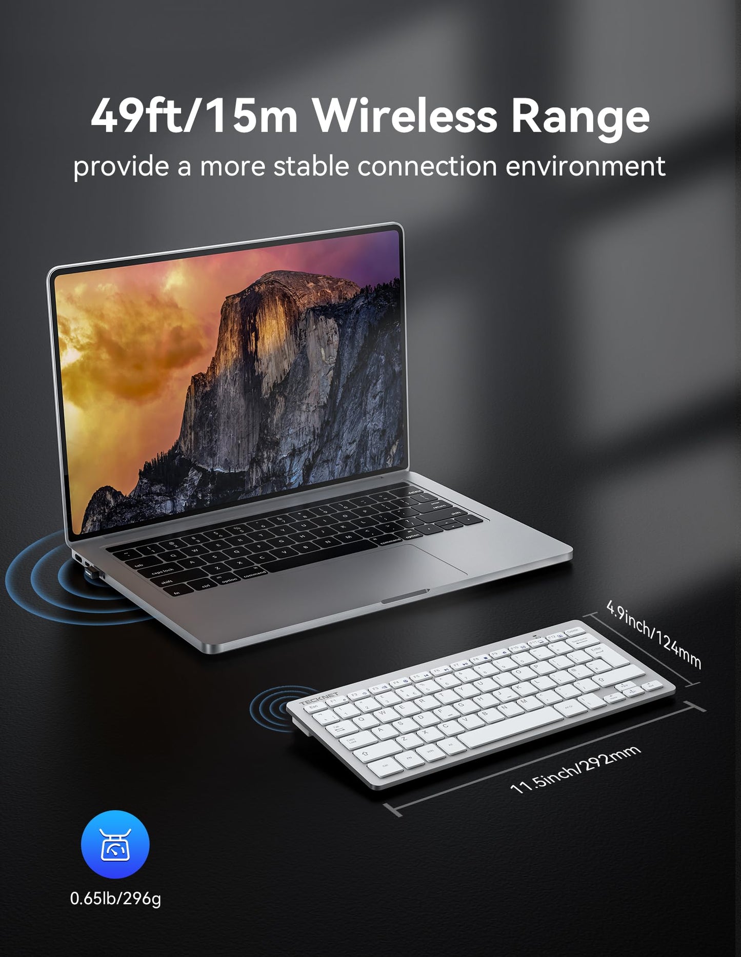 TECKNET 2.4G Wireless Keyboard, Small Keyboards with Media Hotkeys, Ultra Slim Compact Wireless Keyboard, 12-Month Battery Life, Compatible with PC, Desktop, Laptop, Smart TV - Silver