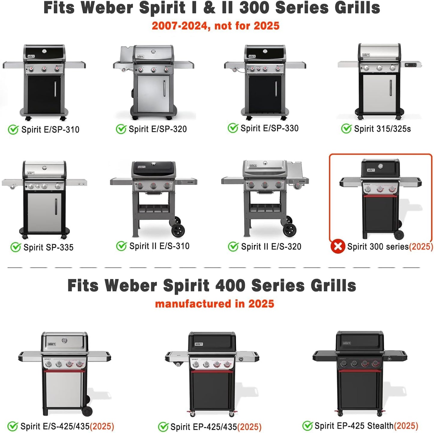onlyfire Cast Iron Cooking Grates for Weber Spirit I & II 300 Series Gas Grills, Spirit 400 Series, Spirit 700, Genesis Silver B/C, BBQ Replacement Grill Grate Fits Weber 7638/7639, 2 Pcs