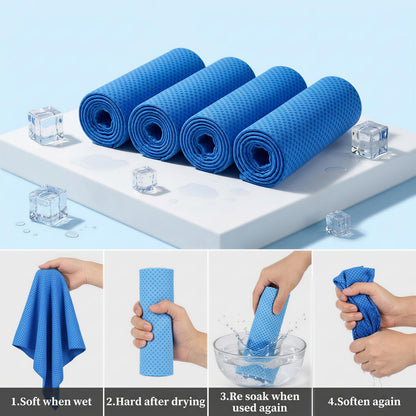Premium PVA Cooling Towels for Neck and Face,4pcs 33"*12.7" Cooling Neck Wraps with Textured Dot Surface for Summer Heat,Cool Rags for Hot Weather, Cold Scarf for Gym Yoga Run,Blue (Blue)