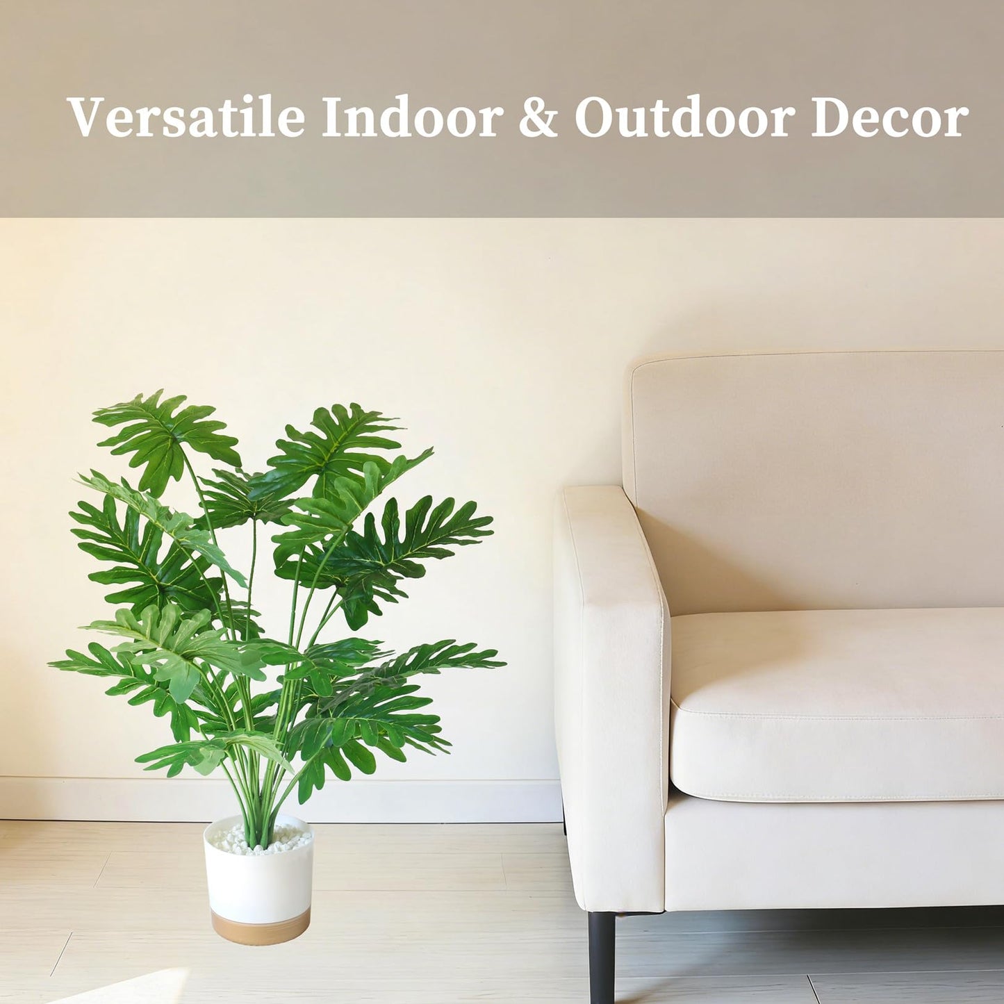 YXYQR Realistic 24" Potted Artificial Philodendron Selloum Plants – Fake Tall Tropical Plants with Pot for Indoor Outdoor Home Living Room Office Desk Shelf Decor