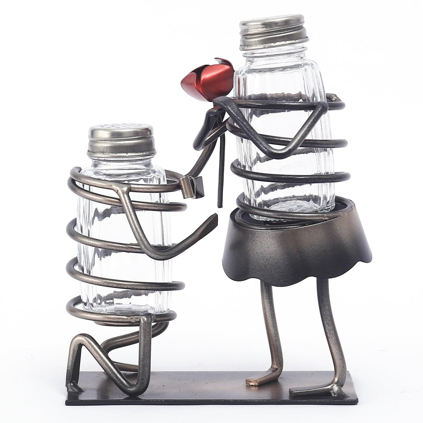 WDLFCGC Salt and Pepper Shakers Set - Romantic Rose Couple Kitchen Decor, Two Glass Shakers With Lids, Holder Caddy For Spices And Seasonings, For Kitchen, Dining Or Table Decor (rose lovers)