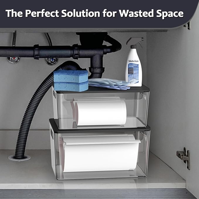 2 Pack Trash Bag Holder Under Sink Stackable, Plastic Garbage Bag Dispenser