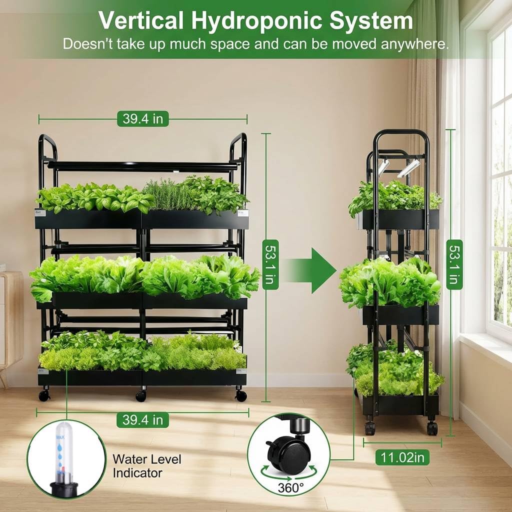 Kaforble Large 3-Tier Indoor Hydroponics System Kit with Grow Lights, Dual Growing Medium, Double Water Pump Indoor Garden, 88 Pods for Vegetables Herbs Microgreens (Black)