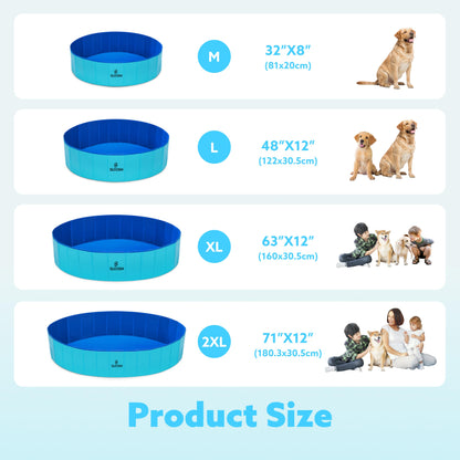 Sloosh Foldable Dog Kiddie Pool - Portable Hard Plastic Doggie Swimming Pool, Anti-Slip Collapsible Pets Bath Tub Suitable for Kids Indoor Outdoor Backyard Use (71" x 12", Blue)