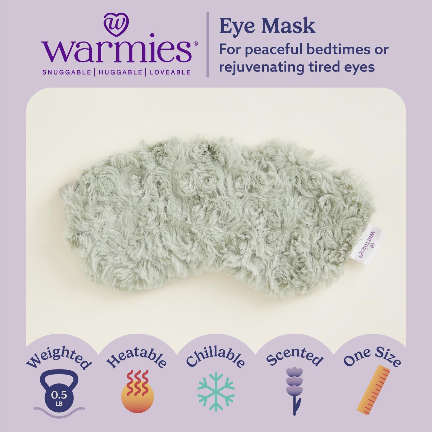 warmies Microwavable Eye Mask for Warmth & Comfort - Heating & Cooling Compress for Calming Relaxation - Weighted & Heated Eye Mask with Scented Lavender for Sleeping - Gray